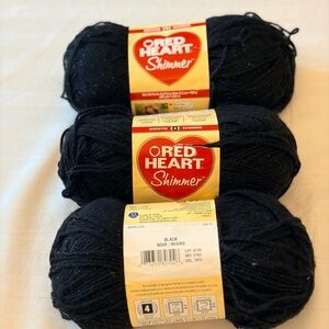 Red Heart Shimmer Yarn in Black - 3 skeins
